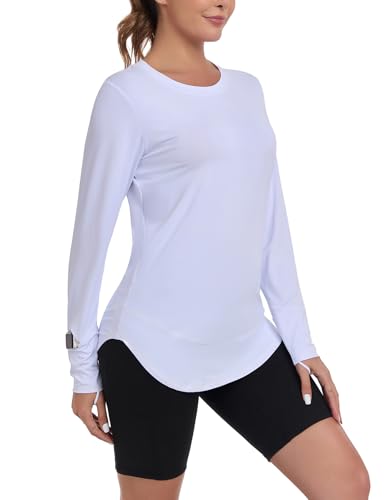 Beuwltpa Langarm Sportshirt für Damen Funktionsshirt Locker Laufshirt UPF 50+ UV Schutz Sport Oberteile Atmungsaktiv Leicht Sport T-Shirt mit Daumenloch Fitness Yoga Tops Rashguard von Beuwltpa