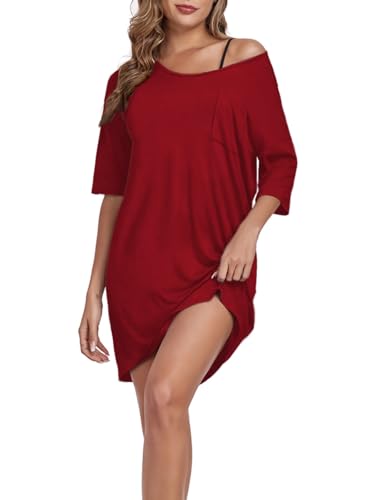Beuwltpa Loose Fit Schlafshirt Damen Kurzarm Oversize Nachthemd Baumwolle Nachtwäsche Große Größen Sommer Sleepshirt T-Shirt von Beuwltpa