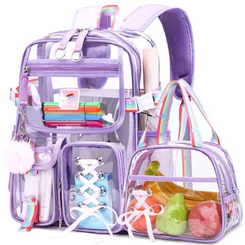 Bevalsa Klarer Rucksack, Transparente PVC-Buch-Tasche Schulrucksack Mädchen Teenager Schulranzen mit Lunchtasche, Wasserdicht Durchsichtig Strapazierfähige für Schule Hochschule Sport und Beruf von Bevalsa