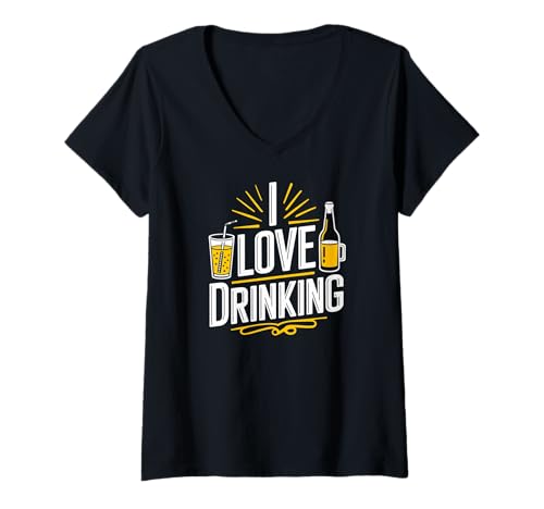Damen Ich liebe es, Getränke zu trinken, Humor T-Shirt mit V-Ausschnitt Damen Ich liebe es, Getränke zu trinken, Humor T-Shirt mit V-Ausschnitt von Beverage Enthusiast Humor Beer Fun