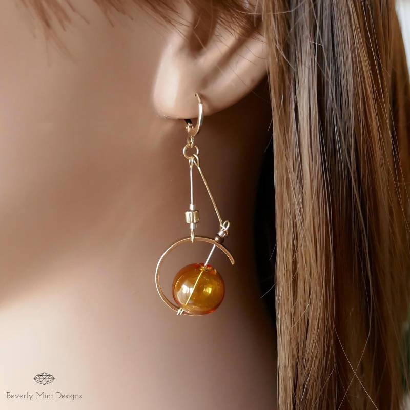 18K Gold Ohrringe, Bubble Glass Baumeln Lange Gelb Spaß Einzigartige & Tropfen Urlaub Geschenk von BeverlyMintDesigns