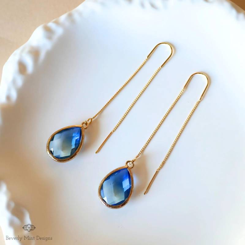 Blaue Und Grüne Teardrop-Ohrringe, Ombre-Ohrringe, Elegante Handgemachte Farbverlaufs-Kristalltropfen-Ohrringe von BeverlyMintDesigns