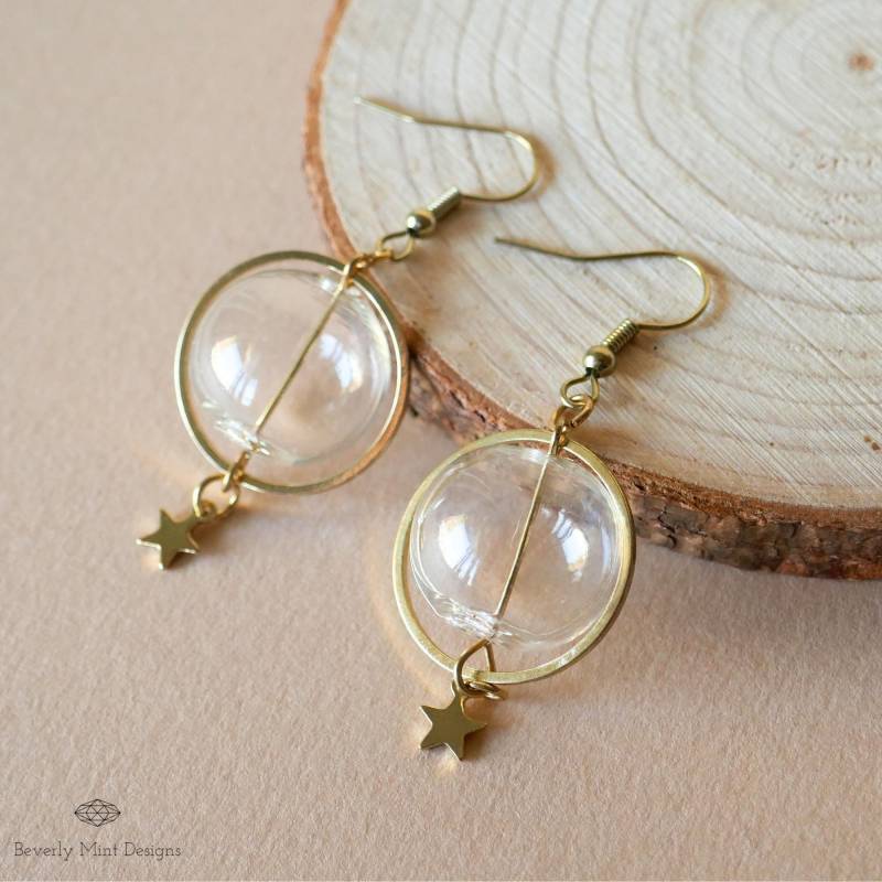 Einzigartige Ohrringe, Bubble Glas Ball Stern Charm Baumeln Und Tropfen Lange Ohrringe Gold, Geschenk von BeverlyMintDesigns