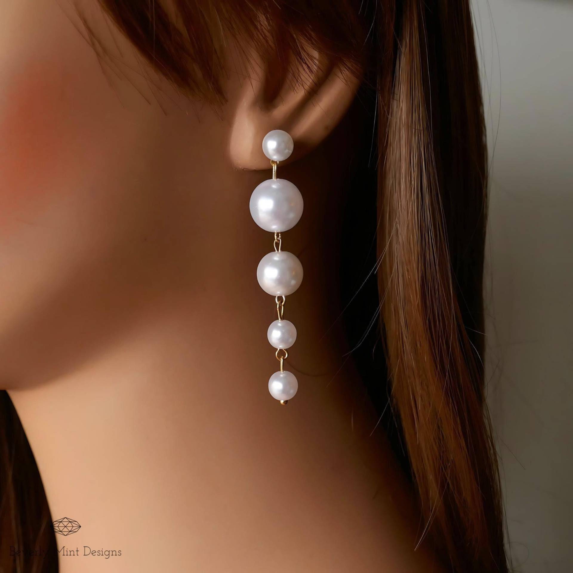 Elegante Perlen Baumeln Ohrringe, Tropfen Ohrringe Mit Kristallen, Brautschmuck, Hochzeitsgeschenk, Hochzeitsohrringe, Feiertagsgeschenk von BeverlyMintDesigns