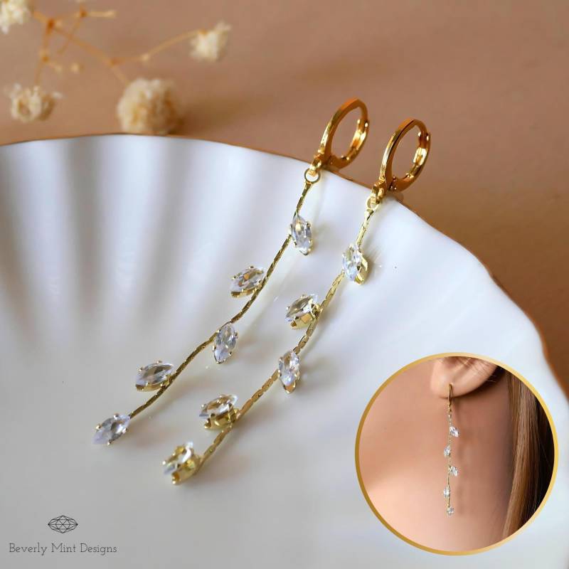 Goldblatt Ohrringe, Lässt 18K Gold Lange Baumeln Belaubte Brautjungfer Schmuck, Hochzeitsgeschenk, Feiertagsgeschenk von BeverlyMintDesigns