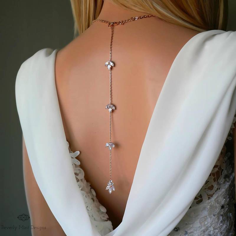 Rose Gold Zurück Halskette Für Hochzeit, Backdrop Halskette, Zirkonia Brautgeschenk, Geschenk Sie von BeverlyMintDesigns