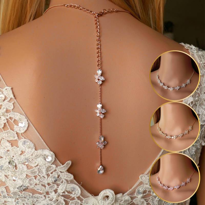 Zurück Halskette Für Hochzeit, Backdrop Halskette, Cubic Zirconia Brautgeschenk, Geschenk Sie von BeverlyMintDesigns