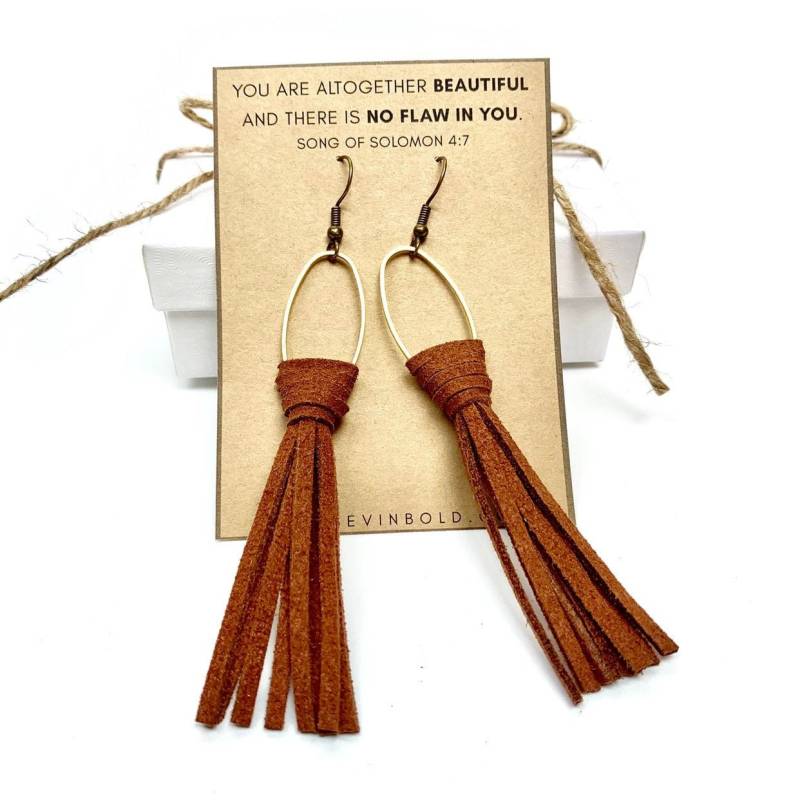 Cognac Braune Wildleder Quaste Ohrringe - Boho Statement Cognac Braune Wildleder Quaste Ohrringe - Boho Statement von BevinBold