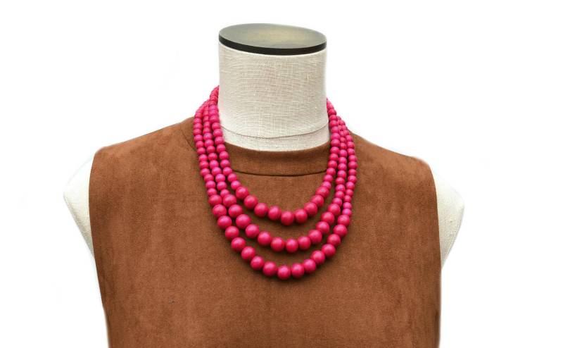Hot Pink Holzperlenkette Chunky 3-Strand Statement Schmuck Hot Pink Holzperlenkette Chunky 3-Strand Statement Schmuck von BevinBold