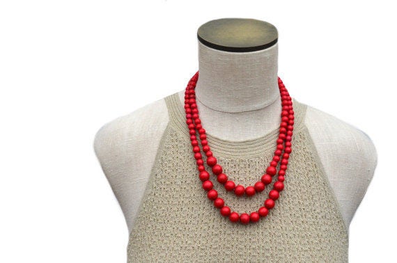 Rot Holzperlen Kette Zweireihiger Statement Schmuck Rot Holzperlen Kette Zweireihiger Statement Schmuck von BevinBold