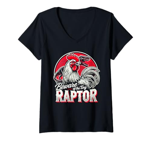 Damen Beware of The Tiny Raptor Chicken Shirt Dinosaurier T-Rex T-Shirt mit V-Ausschnitt von Beware Of Tiny Raptors Chicken By ShirtZilla