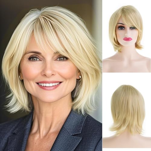 Beweig Damen Layered Blonde Perücke Schulterlang Gerade Perücke mit Pony Natürliche Synthetische Cosplay Beweig Damen Layered Blonde Perücke Schulterlang Gerade Perücke mit Pony Natürliche Synthetische Cosplay von Beweig