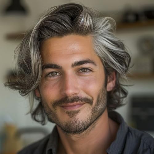Beweig Herren kurze graue Wellige Schichten Haar Perücke synthetische Cosplay Party Beweig Herren kurze graue Wellige Schichten Haar Perücke synthetische Cosplay Party von Beweig