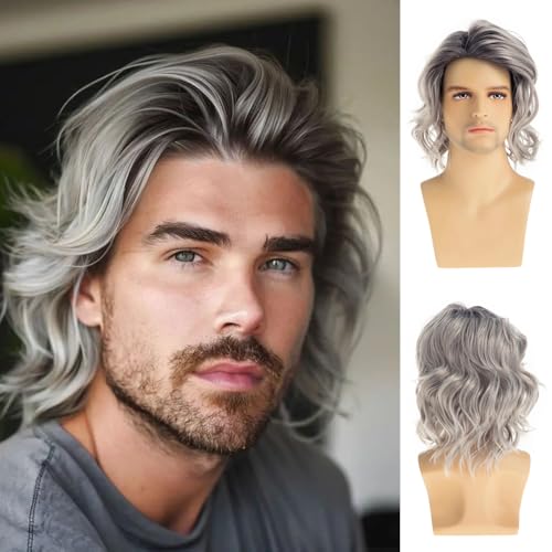 Beweig Herren kurze wellige graue Perücke geschichtete natürliche synthetische Hitzebeständige tägliche Cospaly Party Halloween von Beweig