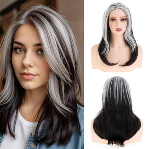 Beweig Lange gerade Perücken für Frauen braun gemischte weiße Schichten synthetische Hitzebeständig Beweig Lange gerade Perücken für Frauen braun gemischte weiße Schichten synthetische Hitzebeständig von Beweig