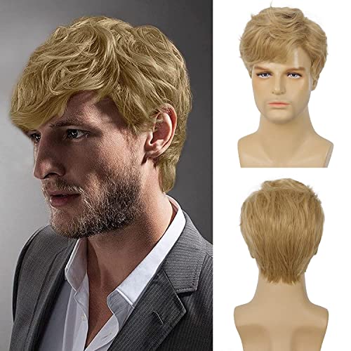 Beweig Blonde Perücke für Herren lockig Cosplay-Perücke synthetische Halloween-Haarperücke mit Perückenkappe von Beweig