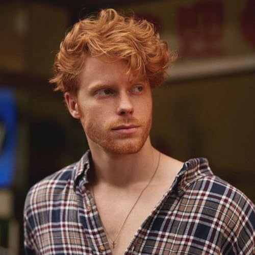Beweig Kurze Locken Orange Perücke Kurze afrikanische Perücke Männer Cosplay Kostüm Alltagshaar Synthetische hitzebeständige Männer volle Perücke von Beweig