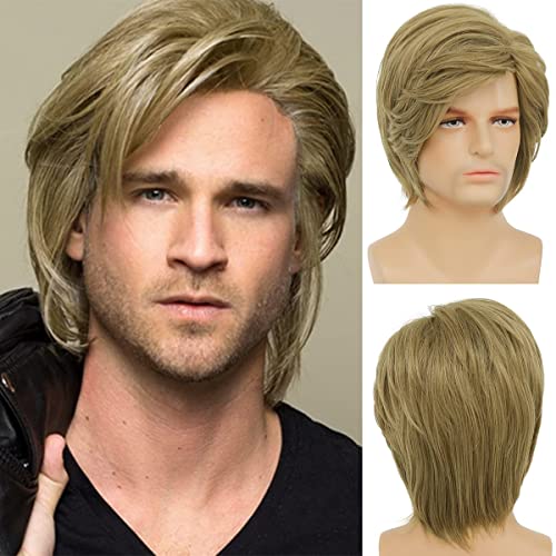 Beweig Kurze Perücke für Männer Blonde Cosplay Perücke Synthetische Halloween-Haarperücke mit Perückenkappe von Beweig