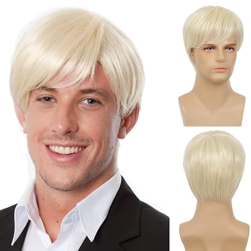 Kurze Perücke für Männer blond synthetische Perücke mit Pony Halloween Cosplay Party von Beweig