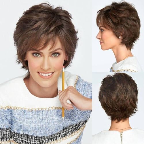 Beweig Kurze braune Pixie Perücke synthetische Schichtfläche Cosplay Haar volle Perücke für Frauen Beweig Kurze braune Pixie Perücke synthetische Schichtfläche Cosplay Haar volle Perücke für Frauen von Beweig