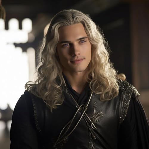 Beweig Lange Lockige Wellige Blonde Perücken für Männer Synthetische Natürliche Party Halloween Cosplay Haar Perücke von Beweig