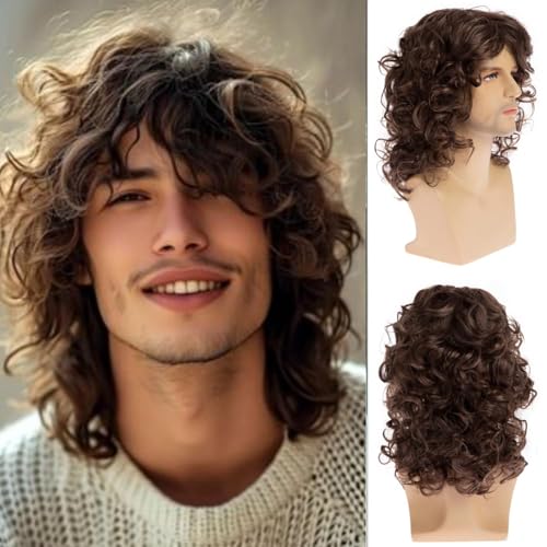 Beweig Männer braune Perücke kurze lockige Anime Cosplay Perücke Halloween Cosplay Kostüm Haarperücke für den täglichen Gebrauch von Beweig