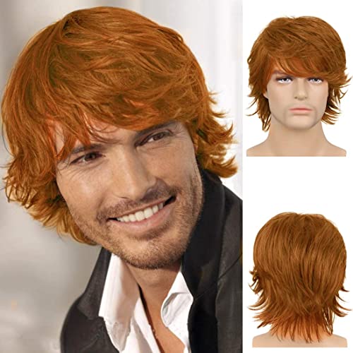 Beweig Orange Perücke für Herren kurz geschichtet flauschig natürliche Perücke synthetische hitzebeständige Halloween Cosplay Perücke für Männer von Beweig