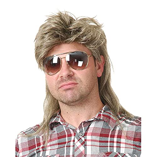 Männer Blonde Vokuhila 80er Mullet Perücke Herren Lang Synthetische Haare Cosplay Halloween Kostüm Party Beweig von Beweig