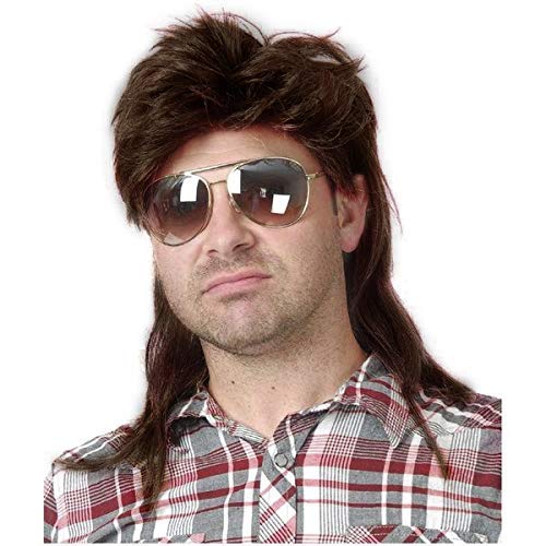Beweig Perücke Männer Braun Vokuhila 80er Mullet Perücke Herren Lang Synthetische Haare Perücke Cosplay Halloween Kostüm Party von Beweig