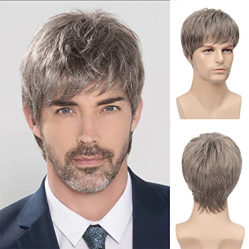 Perücke Männer Grau Kurz Layered Natur Wave Perücke mit Pony Hitzebeständig Cosplay Halloween Party Perücke mit Perückenkappe von Beweig Perücke Männer Grau Kurz Layered Natur Wave Perücke mit Pony Hitzebeständig Cosplay Halloween Party Perücke mit Perückenkappe von Beweig von Beweig