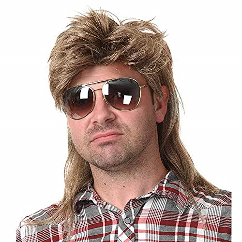 Beweig Perücke Männer Hellbraun Vokuhila 80er Mullet Perücke Herren Lang Synthetische Haare Perücke Cosplay Halloween Kostüm Party von Beweig