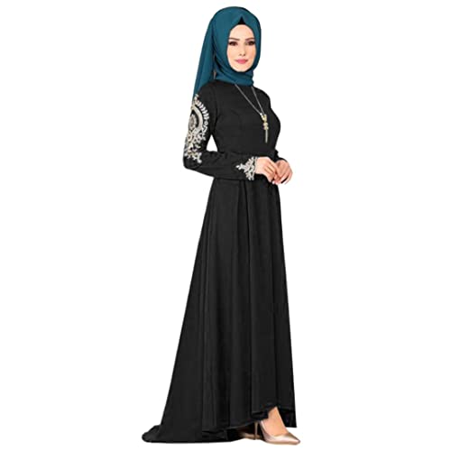 Arabia Dubai Elegant Große Größe Frauen Kleid für Ohne Schal Muslimische Stickerei Unregelmäßige Klassischer Maxirock Schwarz S von Bewellan