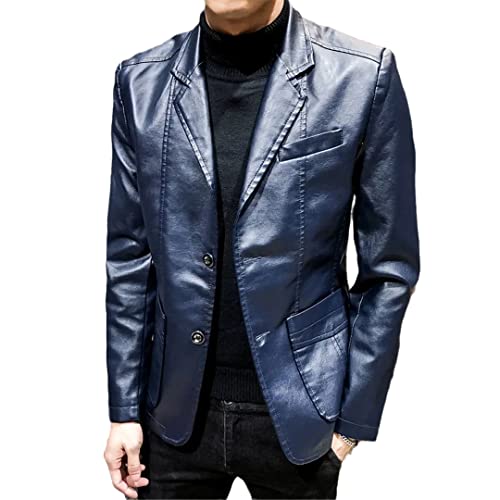 Herbst Leder Anzugjacken Herren Solide Motorrad Langarm Blazer Mäntel Mode Casual Slim Business PU Outwear Dunkelblau 6XL Herbst Leder Anzugjacken Herren Solide Motorrad Langarm Blazer Mäntel Mode Casual Slim Business PU Outwear Dunkelblau 6XL von Bewellan