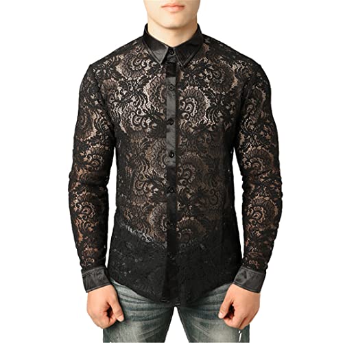 Herren Netzhemd durchsichtig Netzhemd Clubwear Hemden Slim Fit Langarm Sexy Spitzenhemd Männer Party Event Prom Transparent Chemise Herren Netzhemd durchsichtig Netzhemd Clubwear Hemden Slim Fit Langarm Sexy Spitzenhemd Männer Party Event Prom Transparent Chemise von Bewellan
