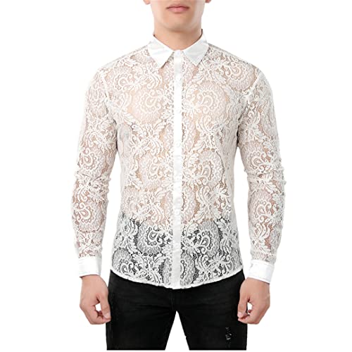 Herren Netzhemd durchsichtig Netzhemd Clubwear Hemden Slim Fit Langarm Sexy Spitzenhemd Männer Party Event Prom Transparent Chemise Herren Netzhemd durchsichtig Netzhemd Clubwear Hemden Slim Fit Langarm Sexy Spitzenhemd Männer Party Event Prom Transparent Chemise von Bewellan