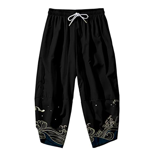 Japanischer Stil Kimono Hosen Set Herren Cosplay Traditionelle Thai Haremshose Harajuku Streetwear Vintage Herren Hose V09330-pants XS von Bewellan