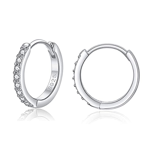 Bewenda Creolen Silber 925 Klein, 925 Sterling Silber Ohrringe Creolen mit zirkonia, Unisex Ohrringe Kreolen für Damen Mädchen, Nickelfrei Hypoallergen Schlafen Knorpel Huggie Rund Ohrschmuck von Bewenda
