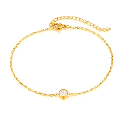 Bewenda Fußkettchen Gold mit Rund, Flexibel Verstellbar Fussketten, Wasserfest Fußkette mit Rund Zirkon, Klassisch Fußspange Knöchel Kette Armband, Sommer Strand Fußschmuck für Damen Frauen Mädchen Bewenda Fußkettchen Gold mit Rund, Flexibel Verstellbar Fussketten, Wasserfest Fußkette mit Rund Zirkon, Klassisch Fußspange Knöchel Kette Armband, Sommer Strand Fußschmuck für Damen Frauen Mädchen von Bewenda