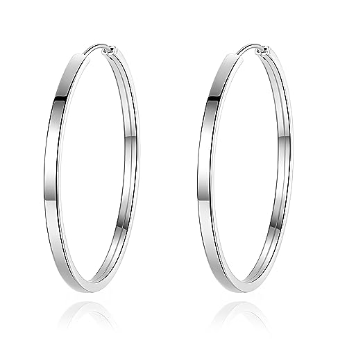 Bewenda Ohrringe Silber 925 Creolen Groß, 925 Sterling Silber Creolen Ohrringe, Leichte Hypoallergen Große Damen Ohrringe Kreolen in 60mm Durchmesser, Klappcreolen Runde Kreis Endless Ohrschmuck von Bewenda