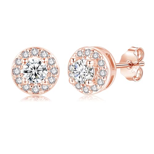 Bewenda Silber Ohrstecker für Damen Mädchen, 925 Sterling Silber Runde Ohrstecker Ohrringe, Hypoallergen Flache Rund Ohrringe Stecker mit Zirkonia, Klein Knorpel Schlafen Ohr Stecker mit Geschenk Box von Bewenda