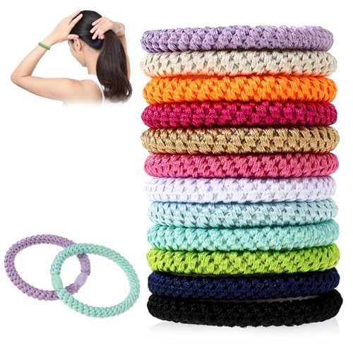 Bewudy 12 Stück Elastisch Haargummis Damen, Bunte Zopfgummi Geflochtene Haarbänder Haargummis für Mädchen und Damen, Pferdeschwanz-Halter für dickes Haar und lockiges Haar(Einfarbiges) von Bewudy
