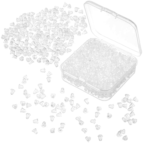 Bewudy 1200 Stück Silikon Ohrring Stopper, Universal Ohrring Verschluss Transparent Ohrstecker Verschluss mit Aufbewahrungsbox Ohrstopper Ohrringverschlüsse für Damen (4 x 4 mm) von Bewudy