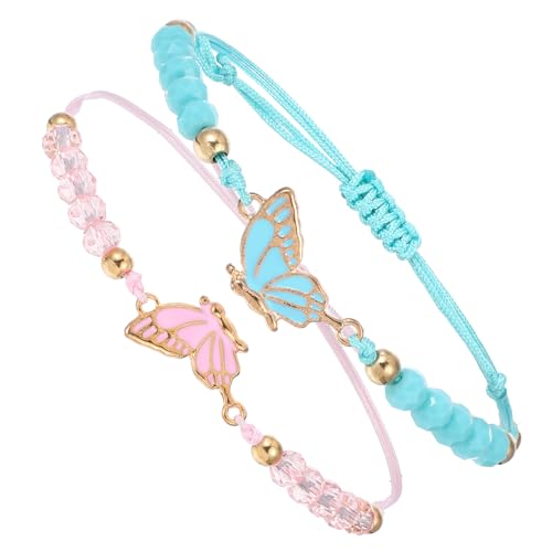 Bewudy 2 Stück BFF-Armbänder, Verstellbare Schmetterling Freundschaftsarmbänder Schmetterlingsarmbänder Freundschaftsarmband für Damen Beste Freunde Schmuckgeschenke Matching Bracelets(Blau+Rosa) von Bewudy