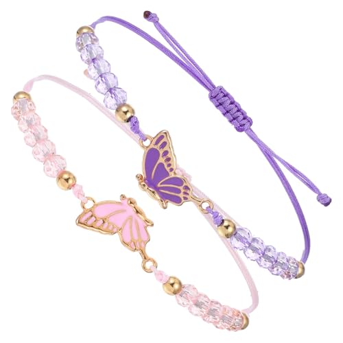 Bewudy 2 Stück BFF-Armbänder, Verstellbare Schmetterling Freundschaftsarmbänder Schmetterlingsarmbänder Freundschaftsarmband für Damen Beste Freunde Schmuckgeschenke Matching Bracelets(Pink+Purple) von Bewudy