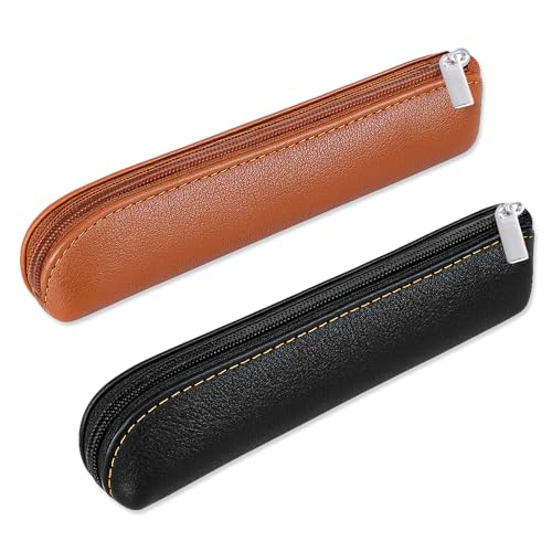 Bewudy 2 Stück Pu Federmäppchen, Tragbar Leder Federmäppchen Kunstleder Mäppchen Klein Schreibwarentasche Für Kosmetikaufbewahrung und Schreibwaren (Brown Schwarz) von Bewudy