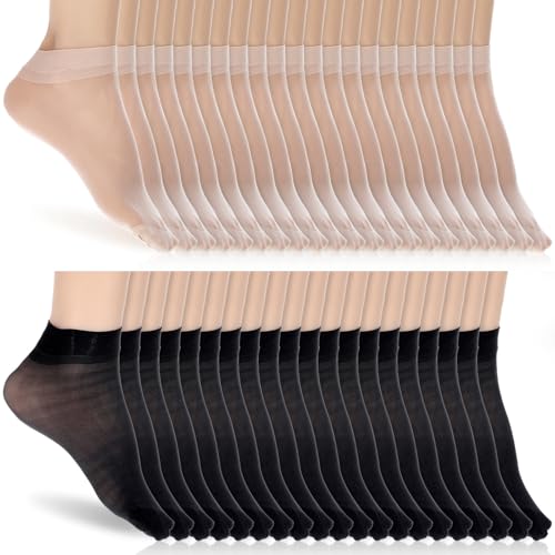 Bewudy 20 Paar Nylon Socken Damen, Kurze Durchsichtiges Sommersocken Knöchelhoche Feinstrümpfe Dünne Durchsichtige Socken Damen Atmungsaktive Nylonsocken Matt Transparente Söckchen (Schwarz Nude) von Bewudy