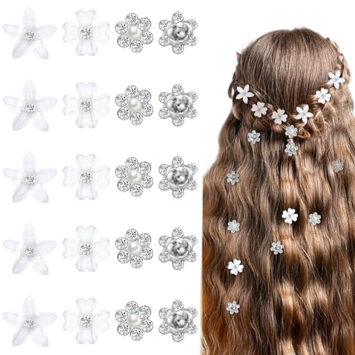 Bewudy 20 Stück Kleine Blume Haarspangen, Mini Niedlich Haarnadeln Strass Perlen Blumen Haarschmuck Frauen Dekorative Haarspangen für Mädchen Damen Brautschmuck Haarclips von Bewudy