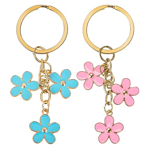 Bewudy 2Pcs Blumen Schlüsselanhänger, Schlüsselanhänger für Frauen Schlüsselkette Anhänger Schlüsselring Dekoration für Mädchen Geschenk Frauen Mädchen Schlüssel Geldbörse Tasche Zubehör (blau+rosa) von Bewudy