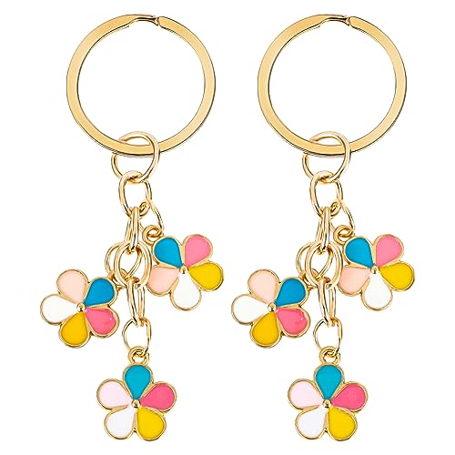 Bewudy 2Pcs Blumen Schlüsselanhänger, Schlüsselanhänger für Frauen Schlüsselkette Anhänger Schlüsselring Dekoration für Mädchen Geschenk Frauen Mädchen Schlüssel Geldbörse Tasche Zubehör (mehrfarbig) von Bewudy