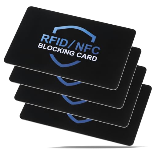 Bewudy 4 Stück RFID Blocker Card, RFID Schutz Blocker Karte Schwarz NFC Schutzhüllen für Geldbörse Kreditkarte Bank Karte (5,5 × 8,5cm) von Bewudy